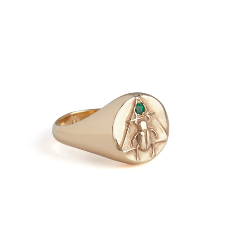 Scarab Signet Ring with Emerald Solid Gold Rachel Entwistle