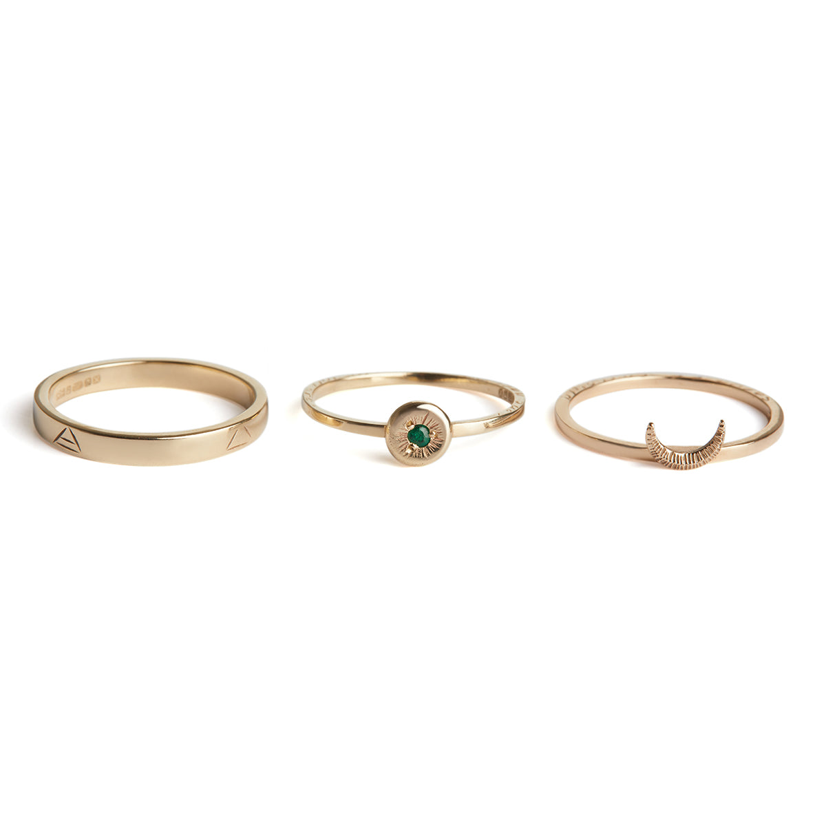 Sun Moon Four Elements Rings Set Solid Gold