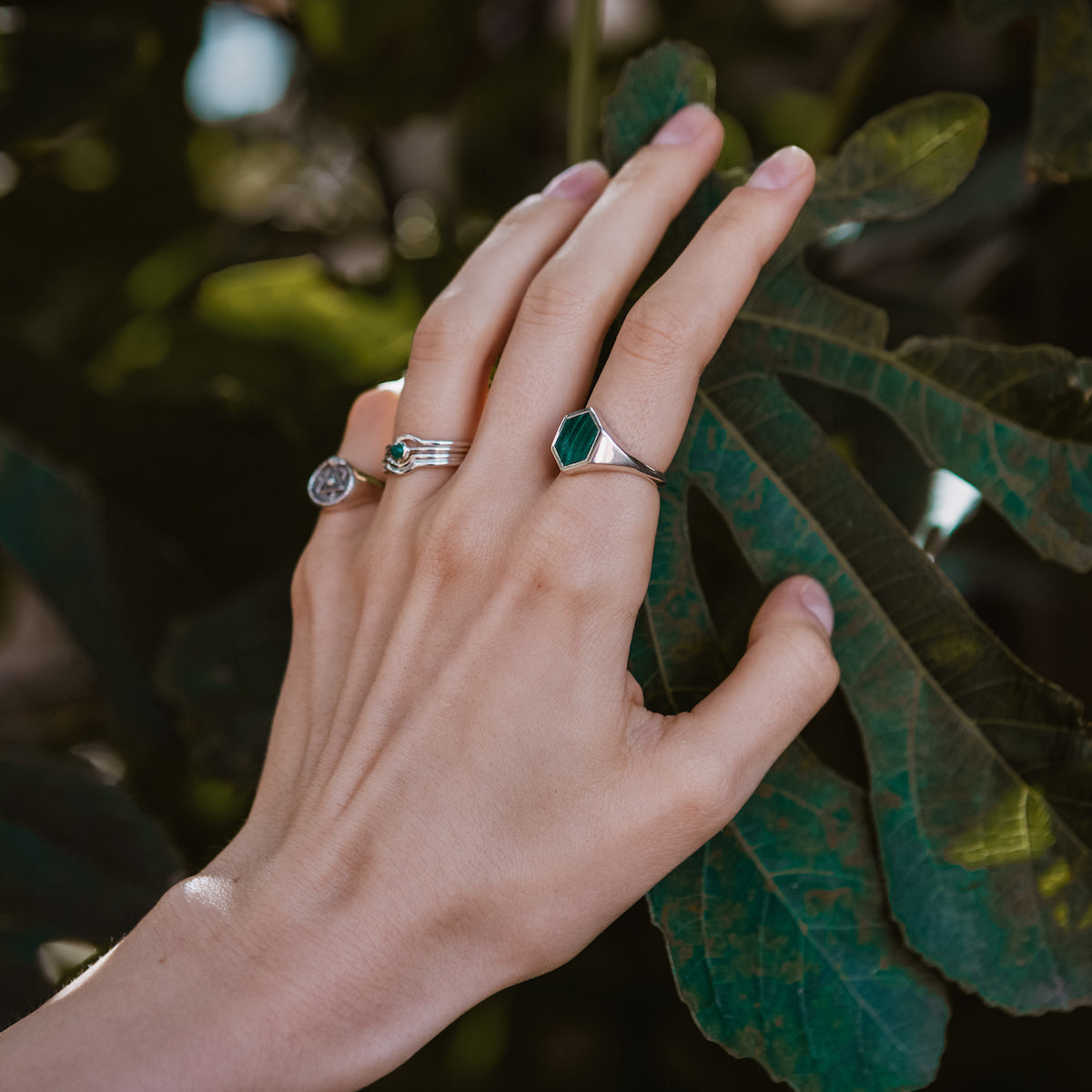 Varro Malachite Ring Silver