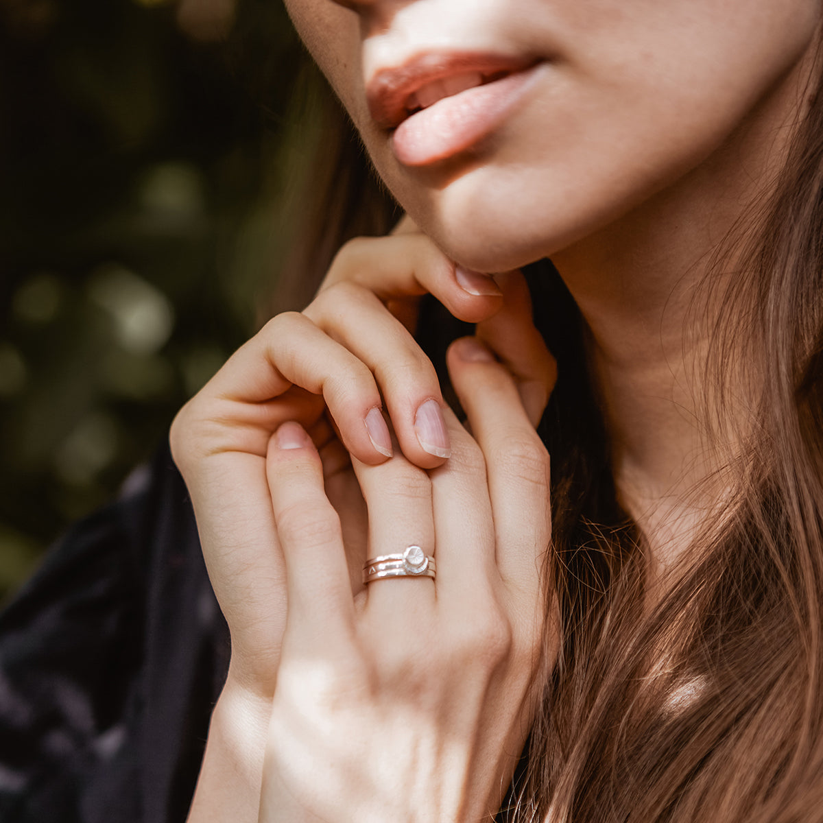 Sun Moon Four Elements Rings Set Silver