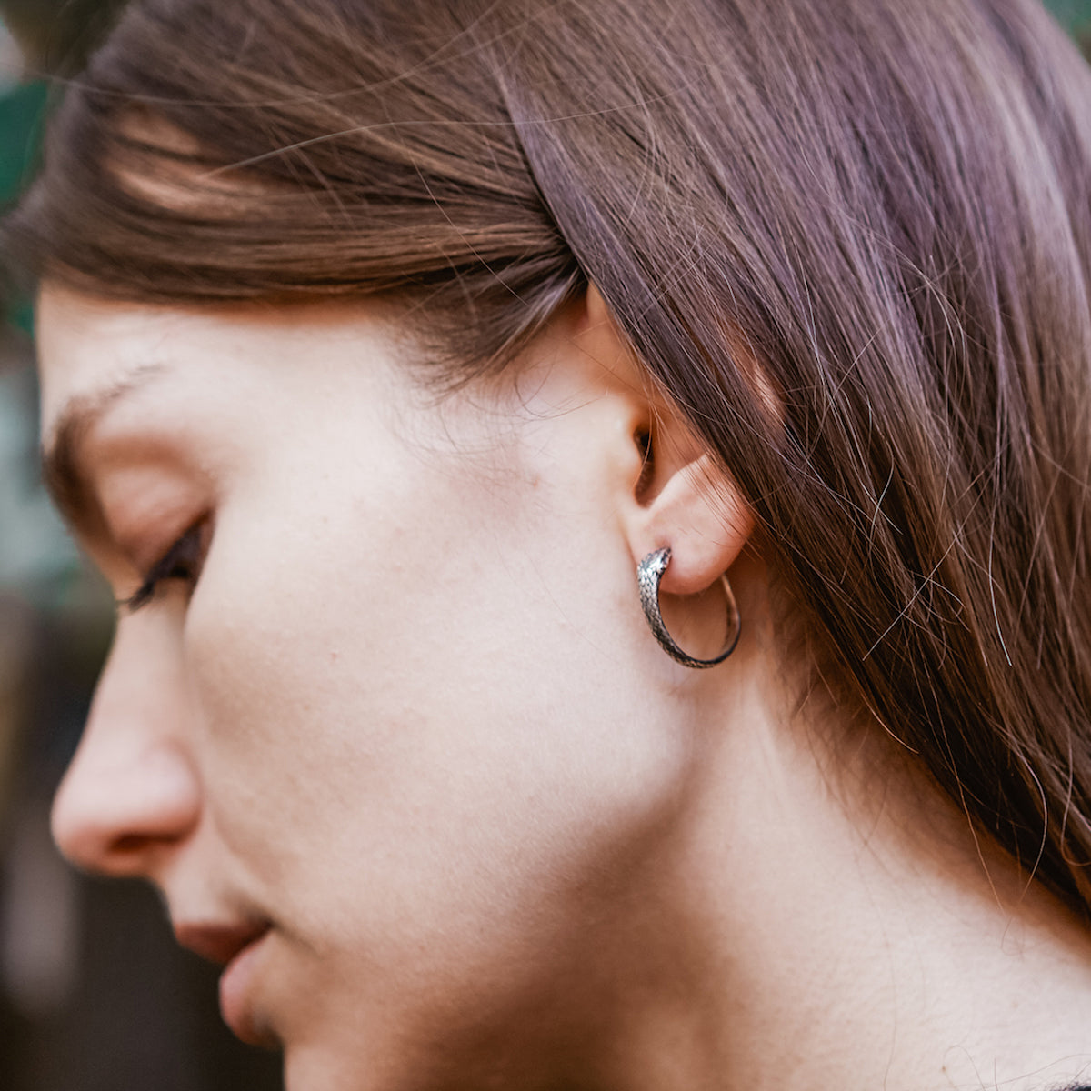 Ouroboros Snake Hoops with Post Silver
