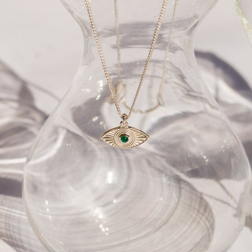 Rays of Light Pendant Silver - Green Onyx