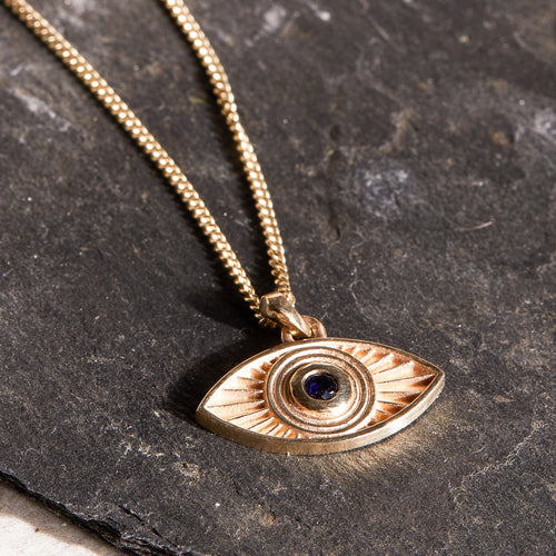 Solid gold sale evil eye pendant