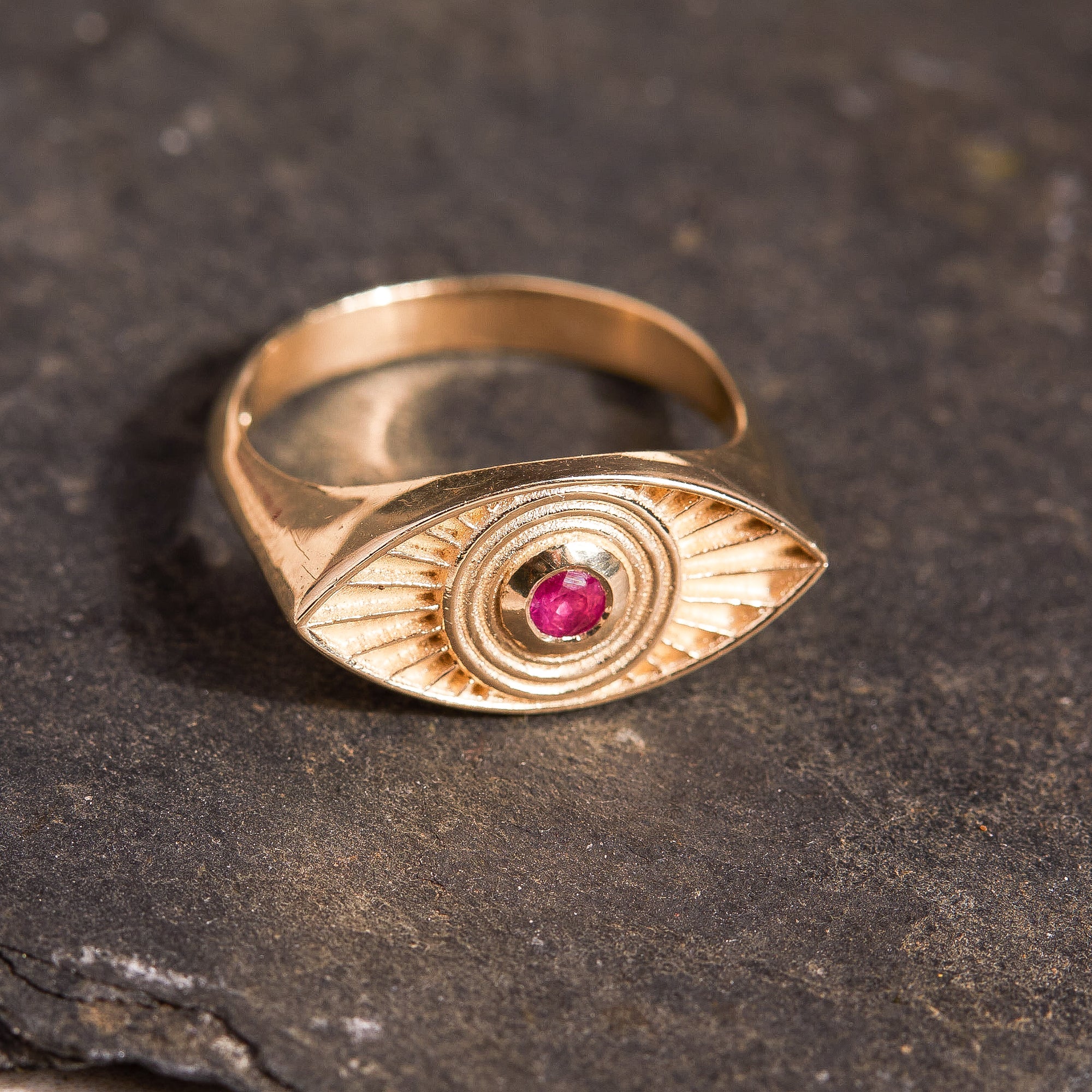 Rays Of Light Ring with Ruby Stone Solid Gold