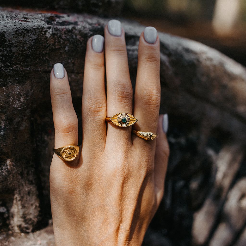 Ouroboros Snake Ring Gold Limited Edition with Emeralds