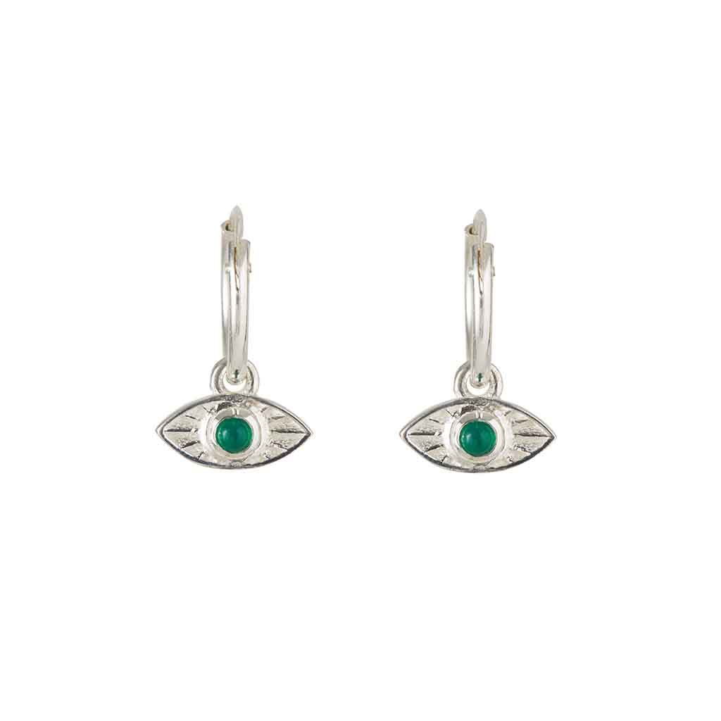 Rays of Light Mini Hoops Silver - Green Onyx