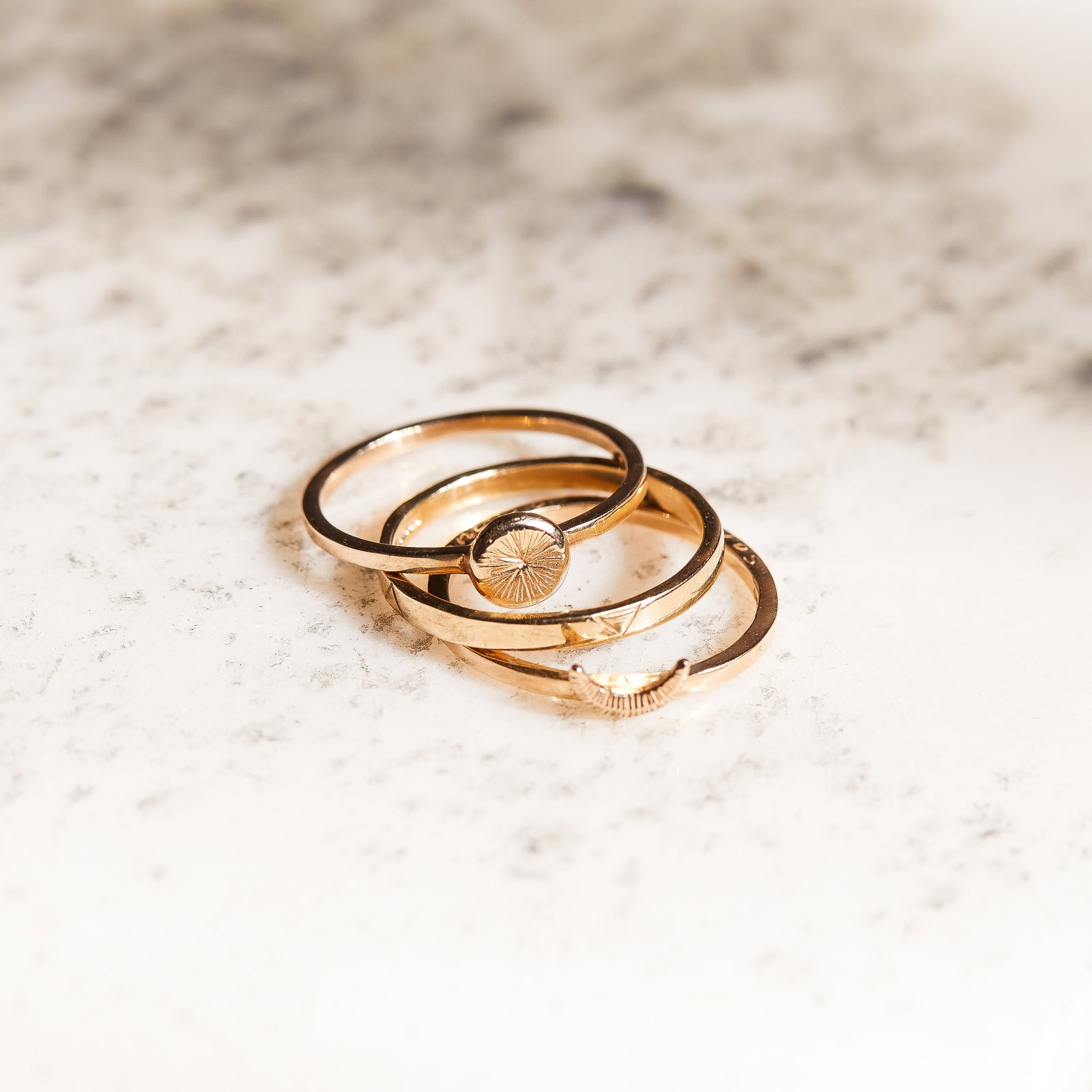 Sun Moon Four Elements Rings Set Solid Gold