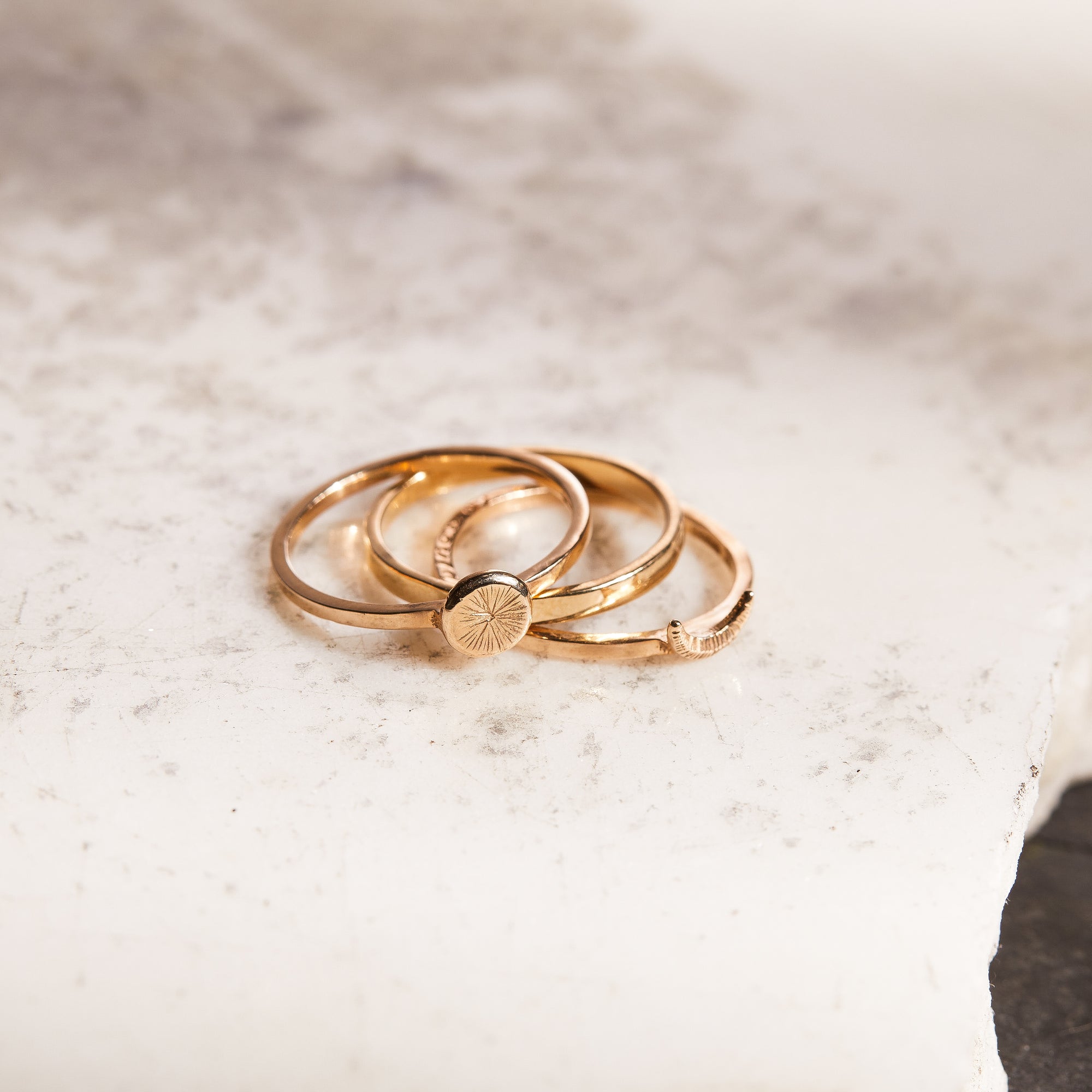 Sun Moon Four Elements Rings Set Solid Gold