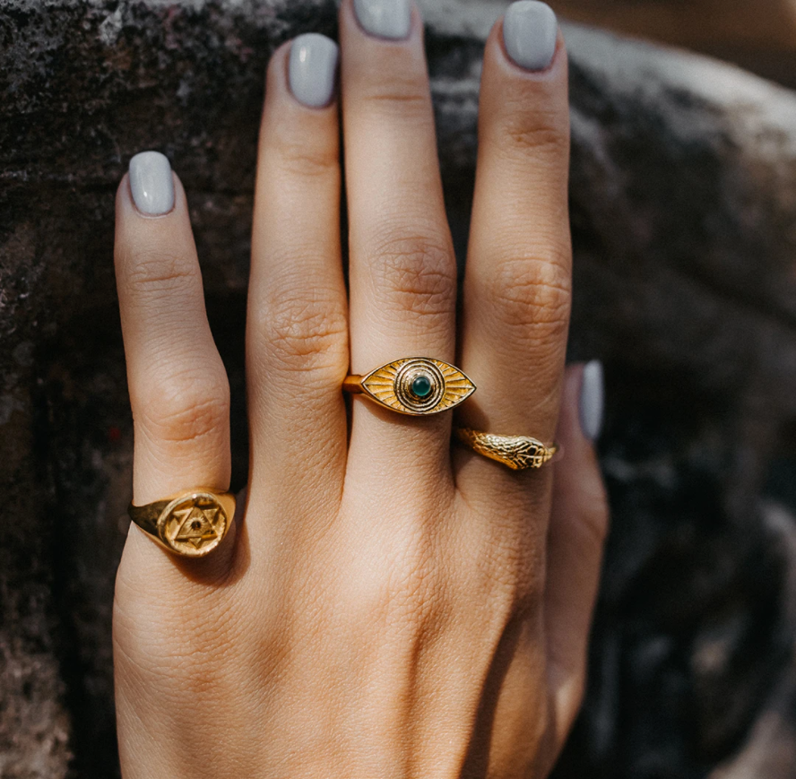 Ouroboros Snake Ring with Emeralds Solid Gold