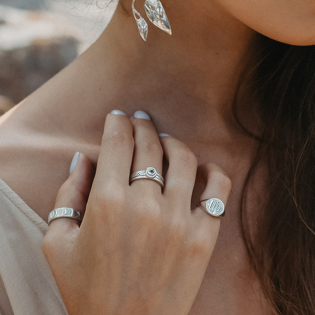 Sun Moon Four Elements Rings Set Silver