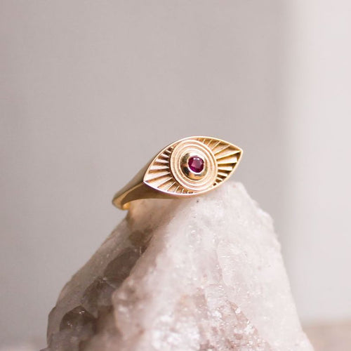 Rays Of Light Ring with Ruby Stone Solid Gold Rachel Entwistle