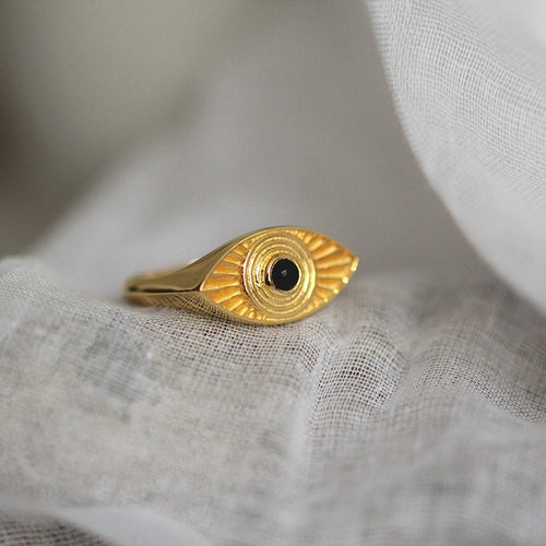 Rays Of Light Ring with Black Sapphire Stone Solid Gold Rachel Entwistle
