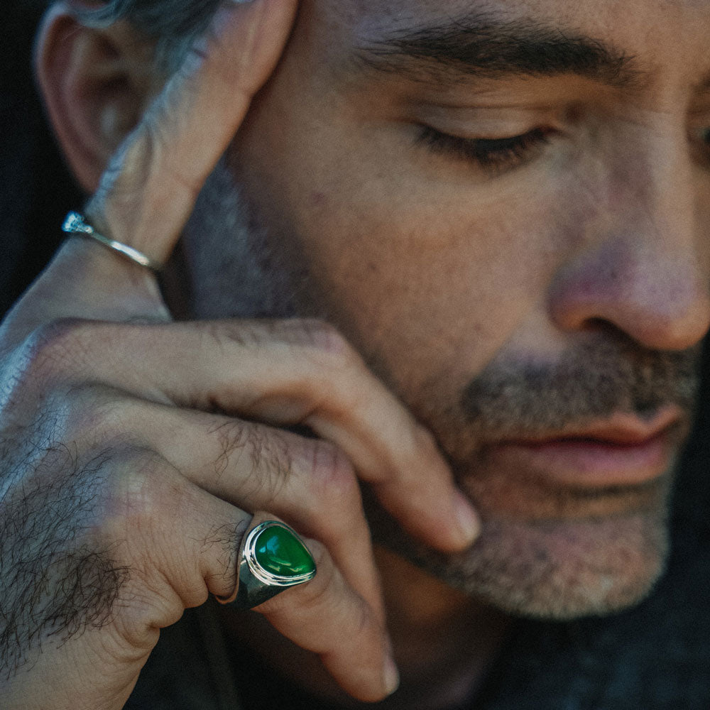 Apollo Signet Ring Silver - Green Onyx