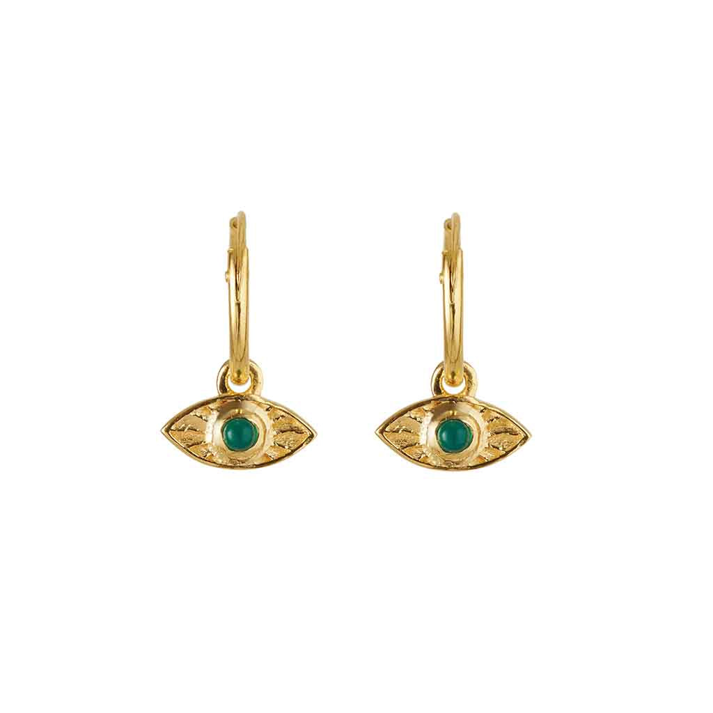 Rays Of Light Mini Hoops Gold - Green Onyx