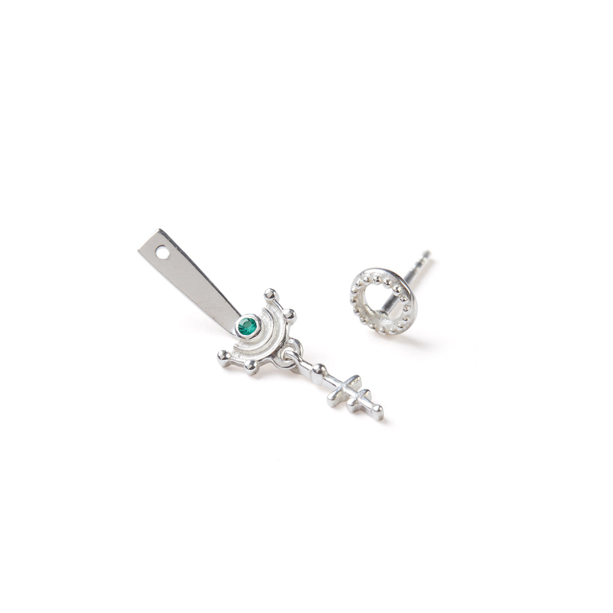Celestial Mini Ear Jacket Silver with an Emerald