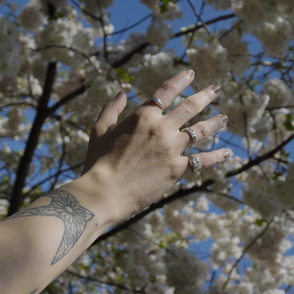 Moon Phases Band Ring Silver