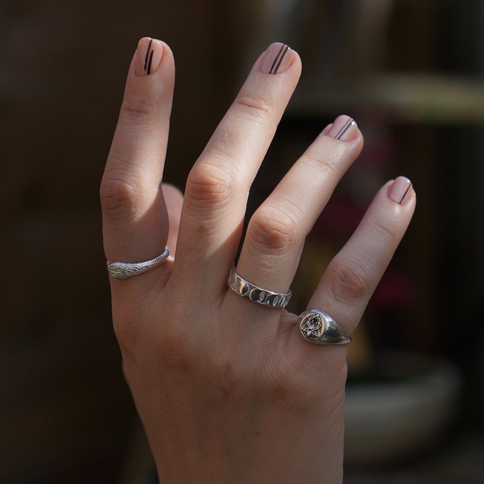 Moon Phases Band Ring Silver
