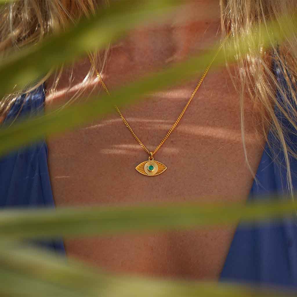 Rays of Light Necklace Green Onyx Gold