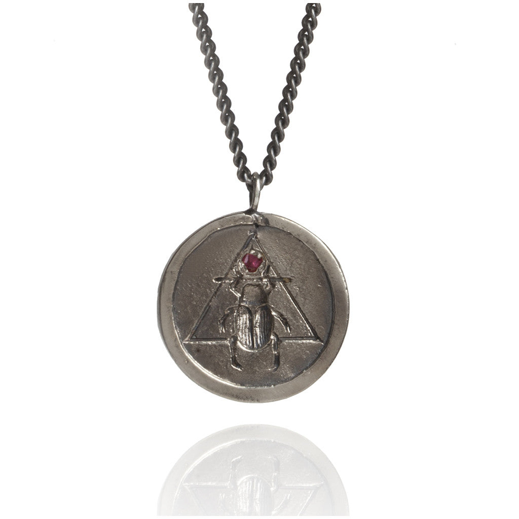Scarab Coin Necklace Silver