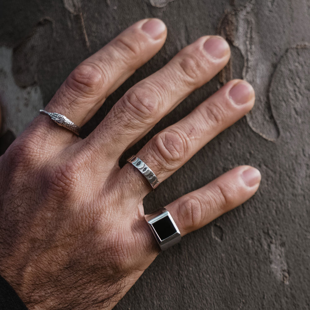 Moon Phases Band Ring Silver