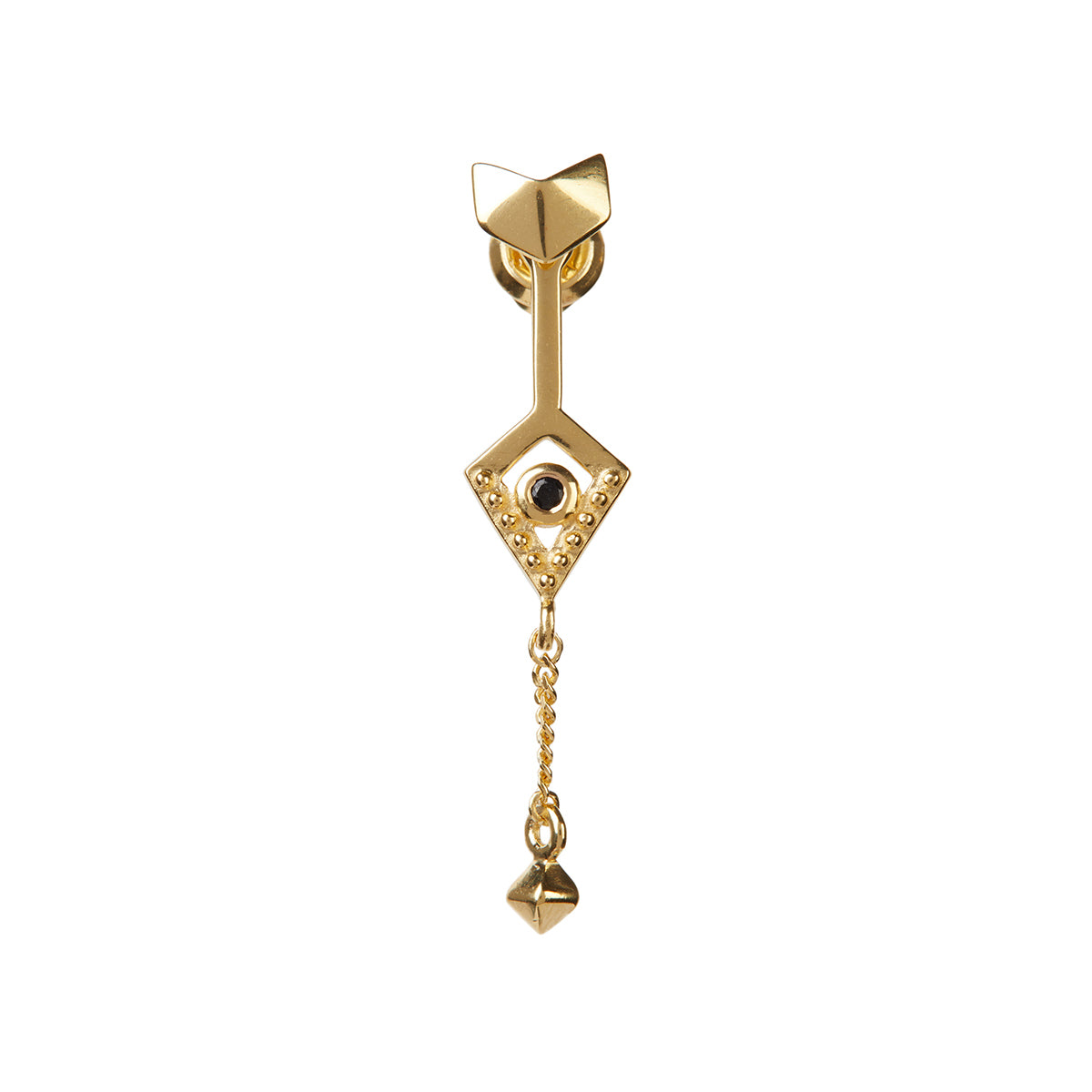 Mini Octa Earrings Gold with a Black Sapphire