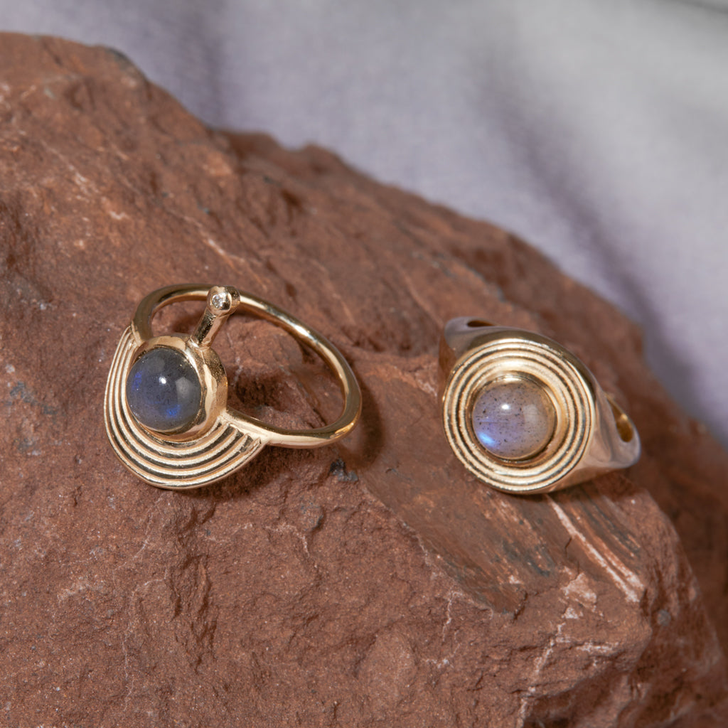 Astral Signet Ring with Labradorite Solid Gold