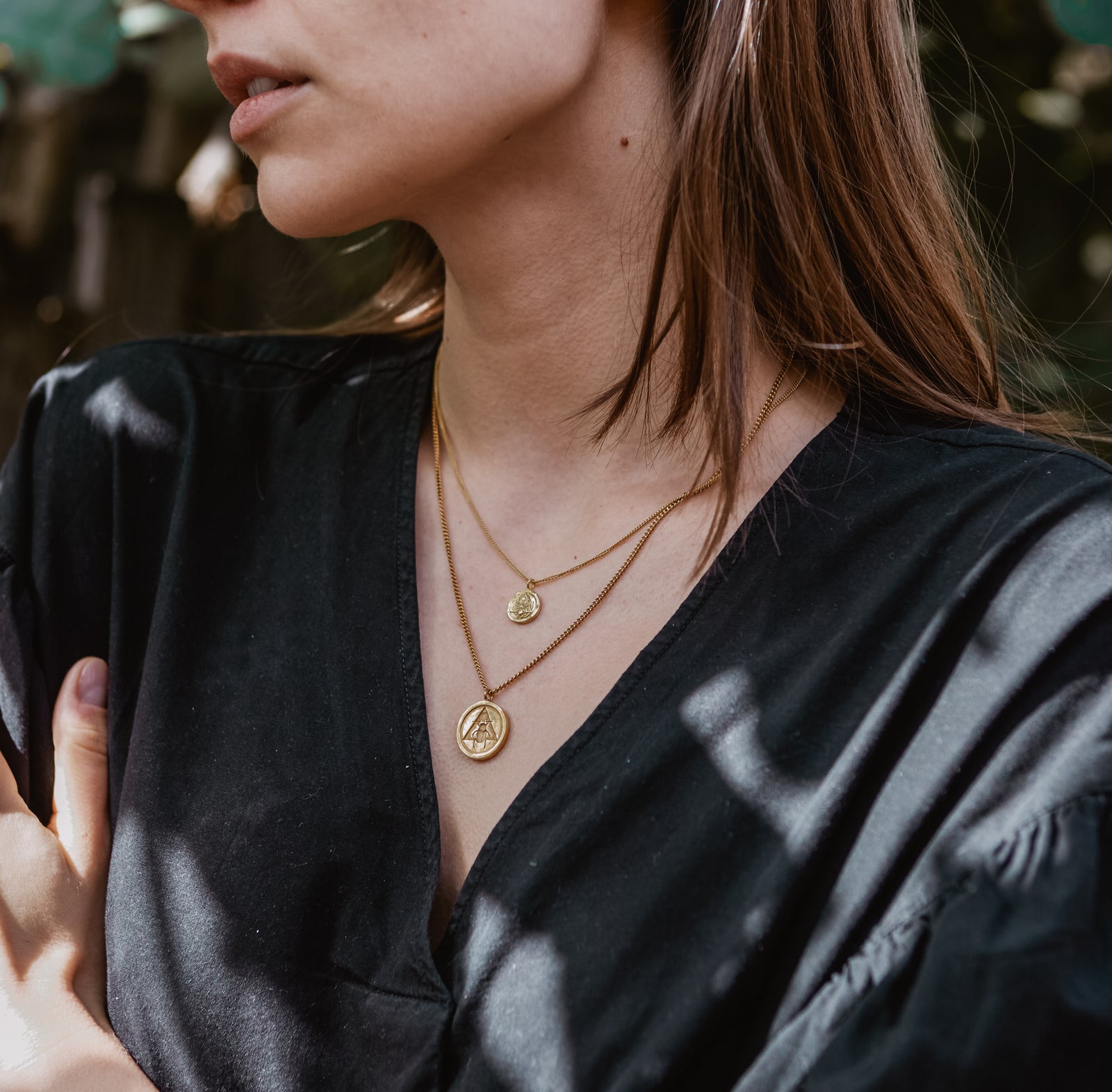 Scarab Coin Necklace Solid Gold