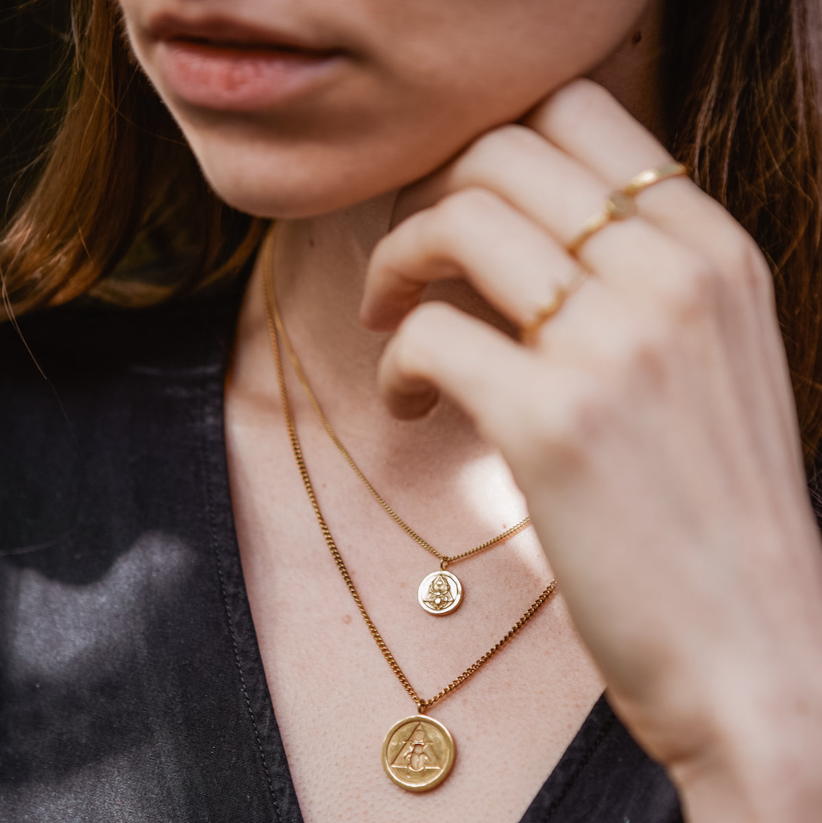 Scarab Coin Necklace Solid Gold