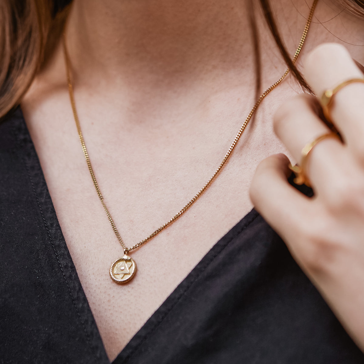 Ouroboros Necklace with Emerald Solid Gold