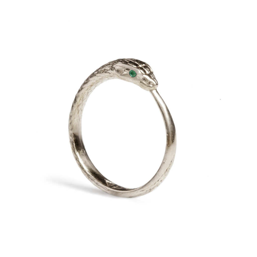 Ouroboros Snake Ring Silver with Emeralds Rachel Entwistle